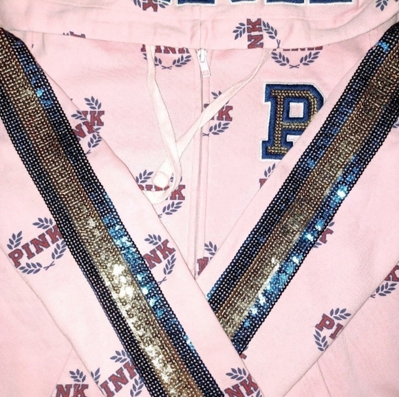 RARE HTF VS PINK LOGO GORGEOUS SEQUINS HOODIE SIZE LARGE LITTLE OVERSIZED - Picture 6 of 12